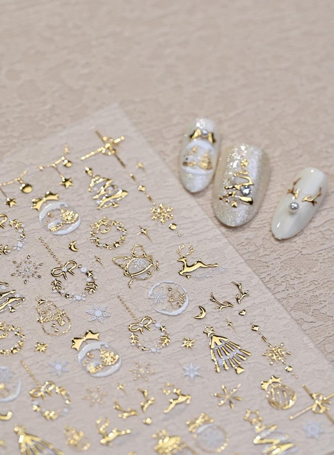 Maigitur 5D Embossed Christmas Nail Art Stickers Gold Crystal Ball Nail Stickers Self-Adhesive Wreath Xmas Tree Snowman Elk Snowflakes Nail Decals for Women Girls Winter Xmas Holiday Manicure DIY Nail Supplies - Image 3